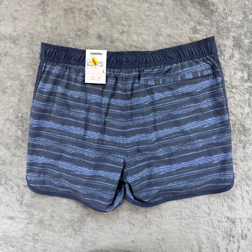 Sonoma‎ Men's 5” Compression Lined Swim Board Shorts Blue Striped NEW